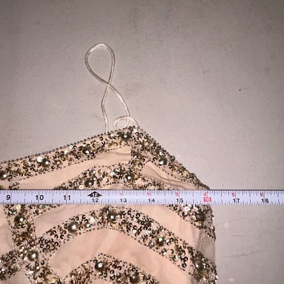Aidan Mattox Beige Dress With Gold Sequin and Spaghetti Straps Size 4 - Picture 12 of 13